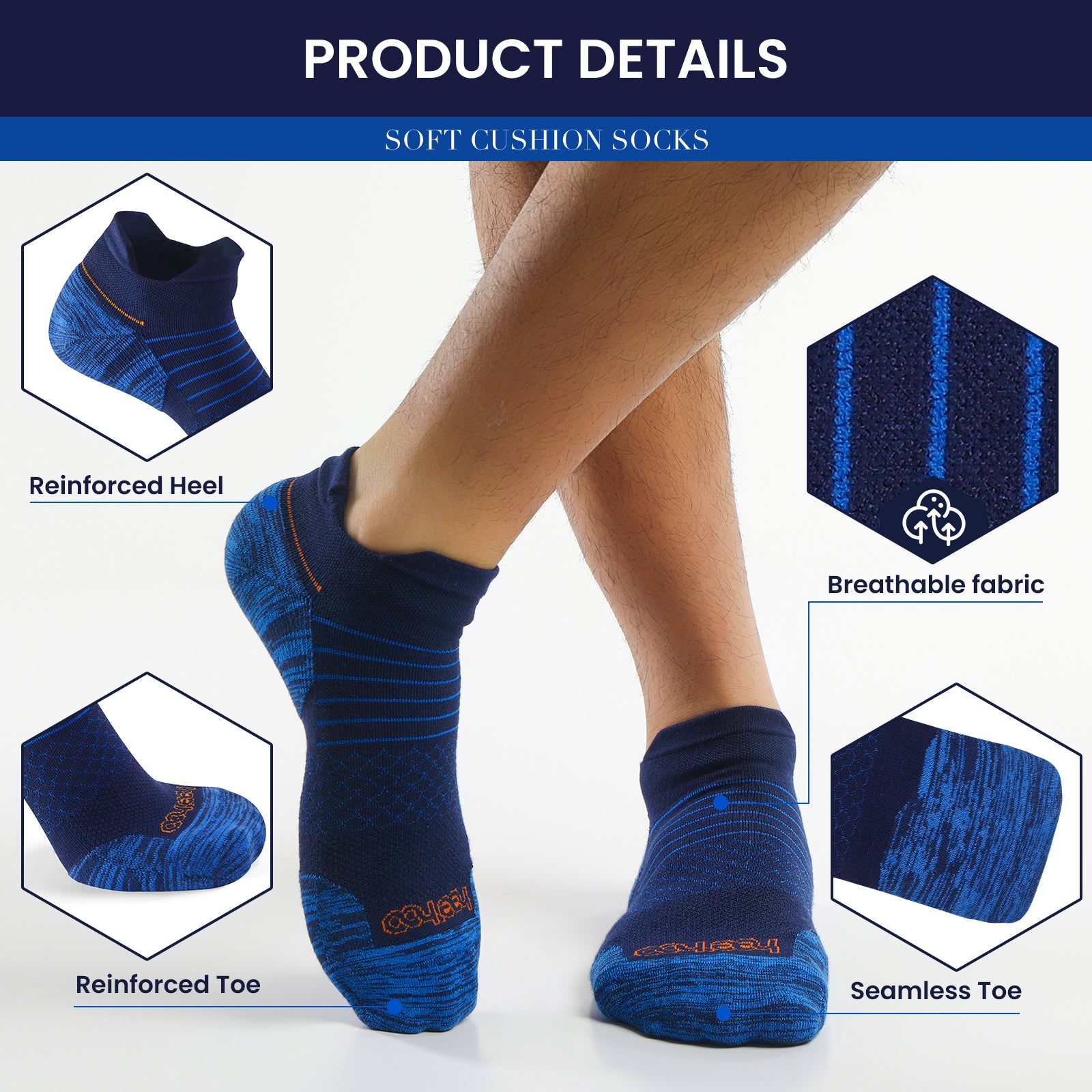 🌿 Bamboo Ankle Socks for Both Genders - Navy Blue with Stylish Red Line - Large/Extra Large - L/XL 🌿